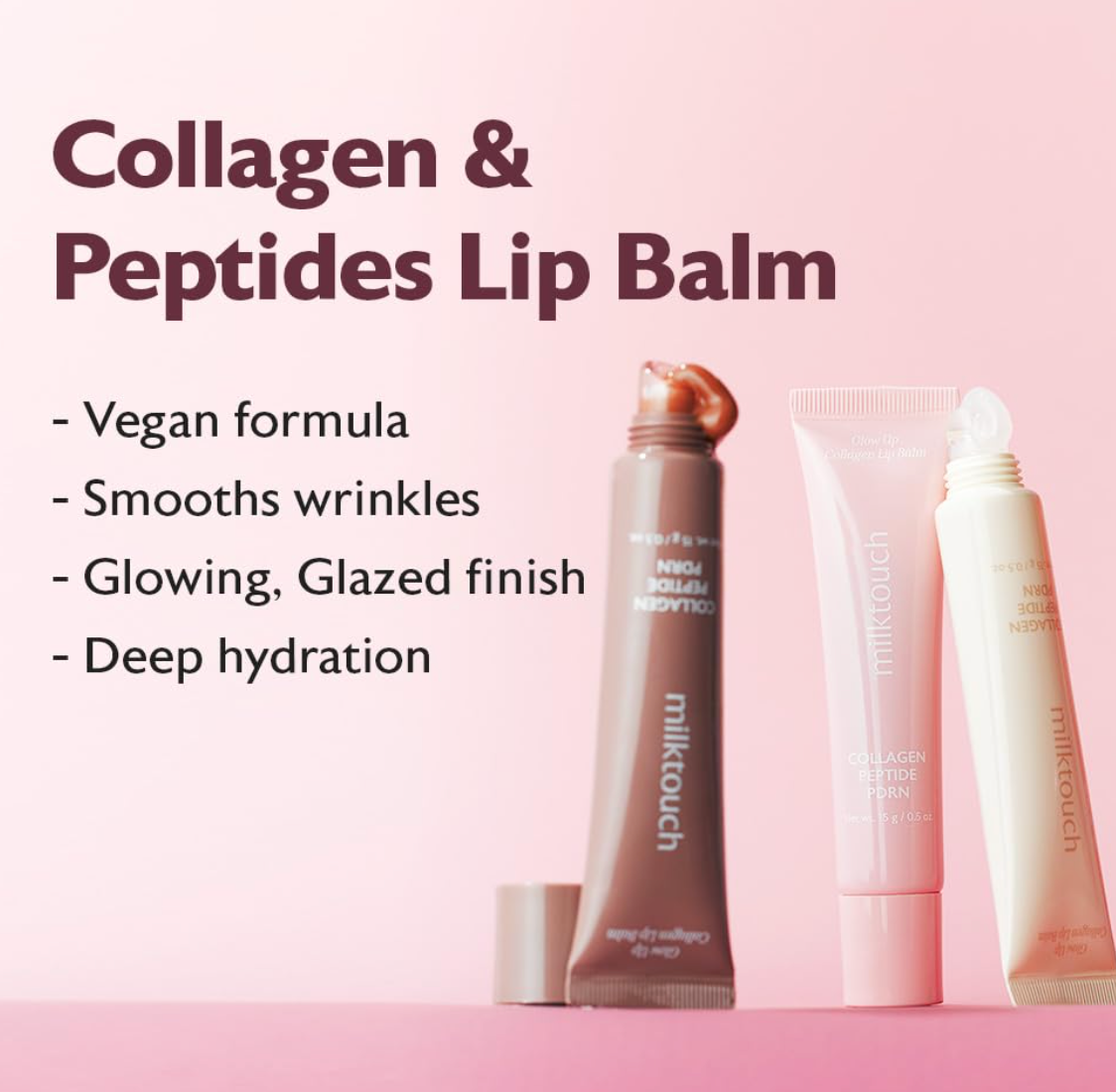 Milktouch Vegan Glow Up Collagen Lip Balm–Hydrating Lip Care with Collagen for Dry Lips Repair(15g) 03. Berry Tart